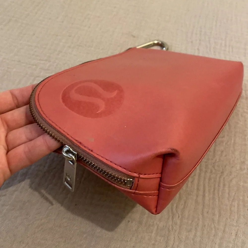 Lululemon Leather Small Zip Pouch in Coral